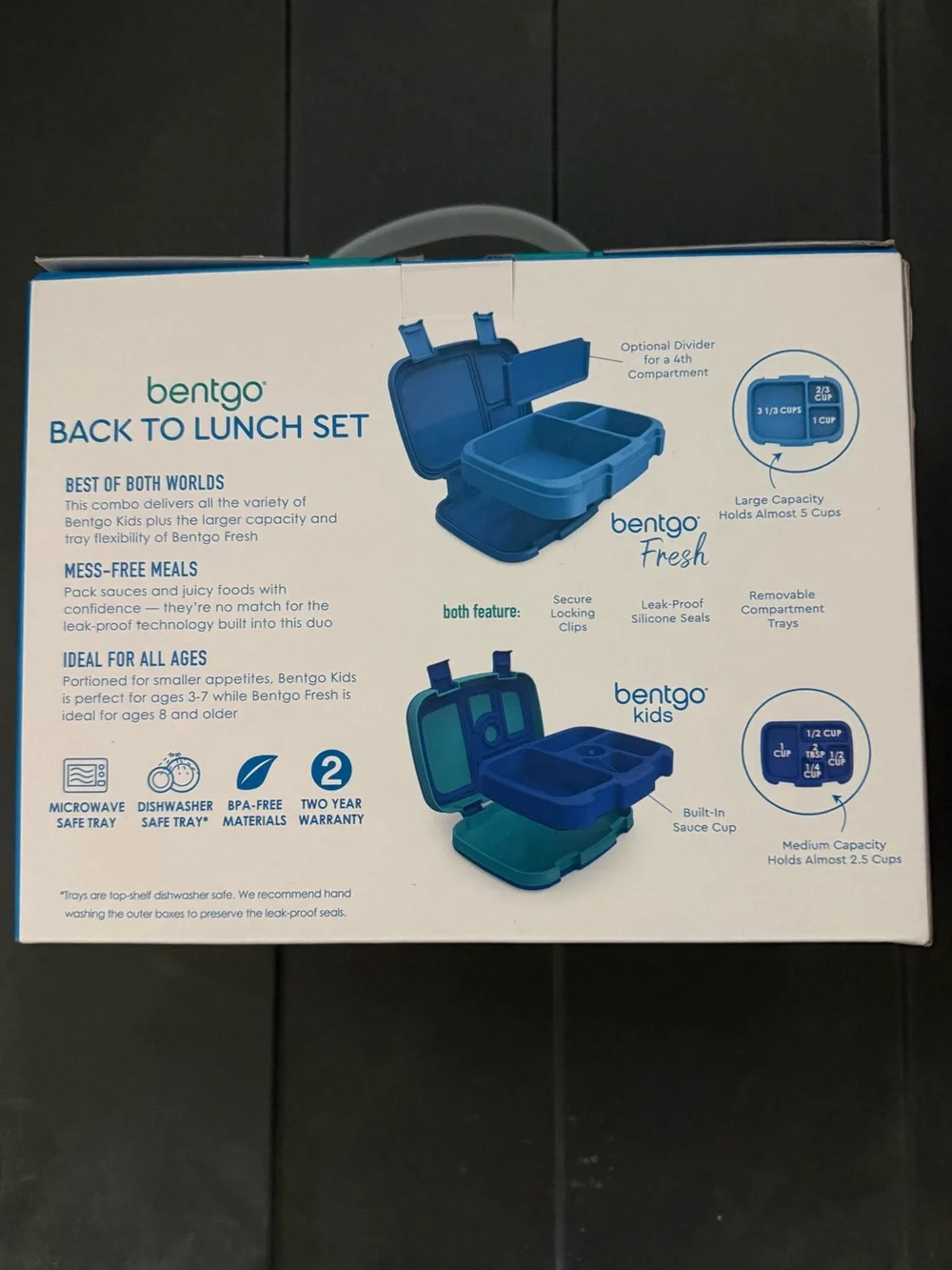 NEW Bentgo 2 Pack Lunchbox Bento BPA Free Portioned Dishwasher Safe Lunch Kit